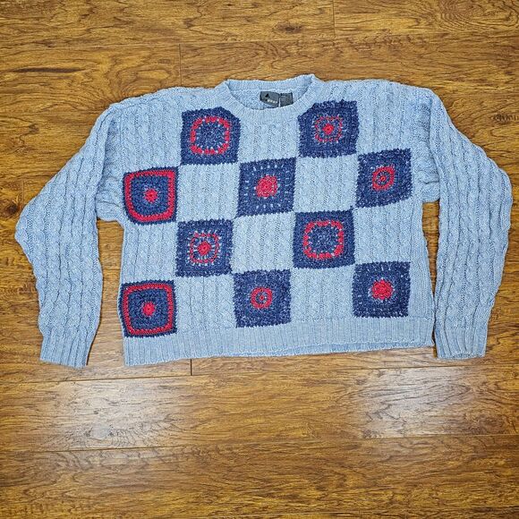 Rare VNT Liz Wear Granny Square Knit Chunky Sweater Size M - Picture 6 of 6